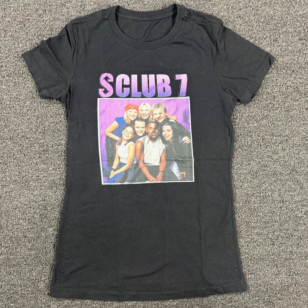 SCUB7 S Club 7 Graphic T Shirt Black Pop Band 90s‎ 2000s Y2K junior Small